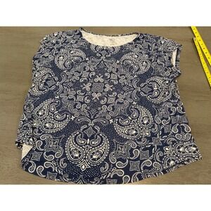 Westport 1962 Women 2X Navy Blue White Paisley Bandana Short Sleeve Top